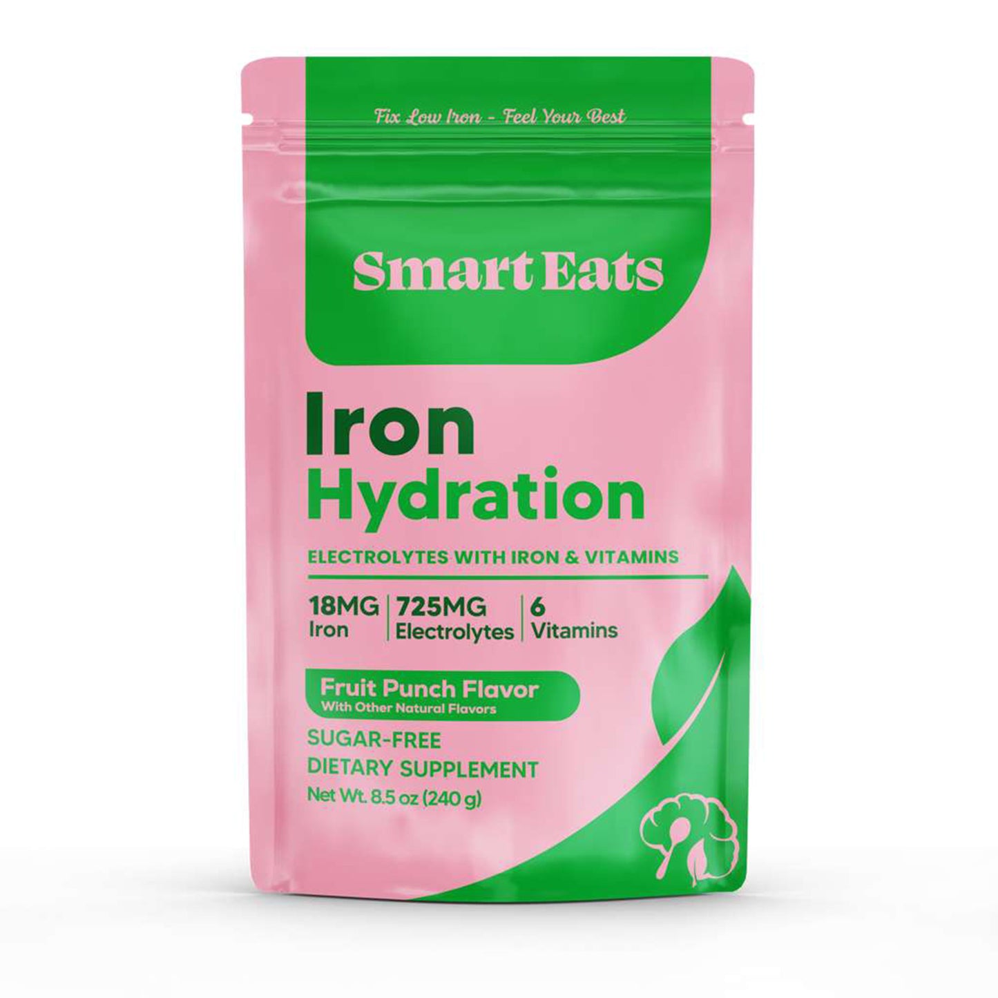 Iron Hydration - 18mg Gentle Iron, 725mg Electrolytes, 6 Vitamins to Boost Absorption, Sugar Free, Simple Ingredients, Fruit Punch Flavor - 30 Scoops