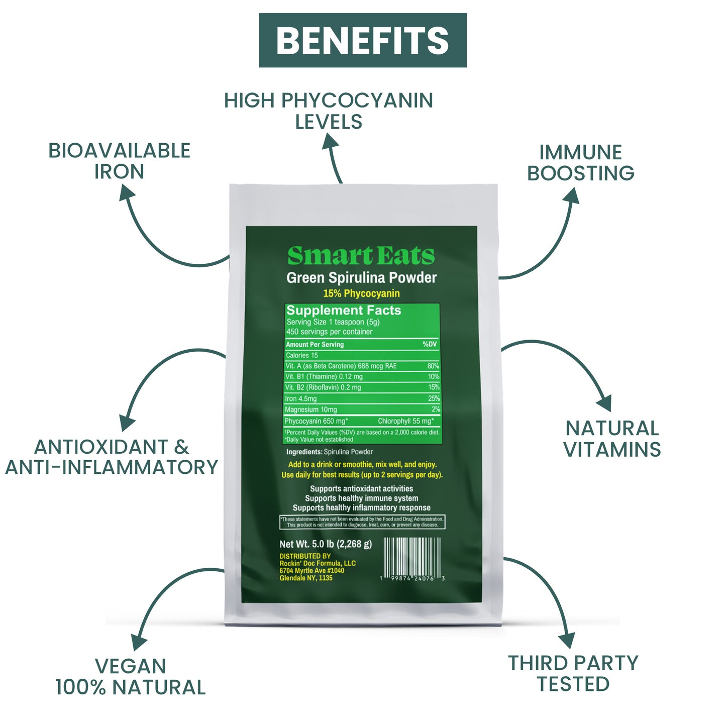 Green Spirulina (Organic) - Rich in Phycocyanin & Iron