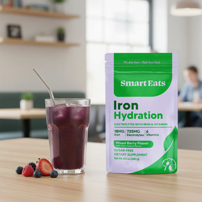 Iron Hydration - 18mg Gentle Iron, 725mg Electrolytes, 6 Vitamins to Boost Absorption, Sugar Free, Simple Ingredients, Mixed Berry Flavor - 30 Scoops