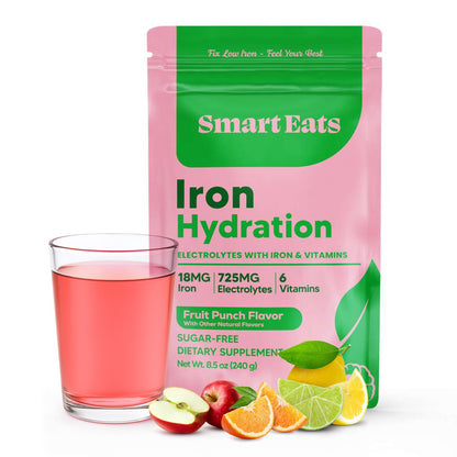 Iron Hydration - 18mg Gentle Iron, 725mg Electrolytes, 6 Vitamins to Boost Absorption, Sugar Free, Simple Ingredients, Fruit Punch Flavor - 30 Scoops