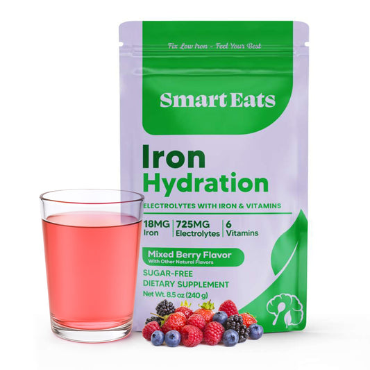 Iron Hydration - 18mg Gentle Iron, 725mg Electrolytes, 6 Vitamins to Boost Absorption, Sugar Free, Simple Ingredients, Mixed Berry Flavor - 30 Scoops