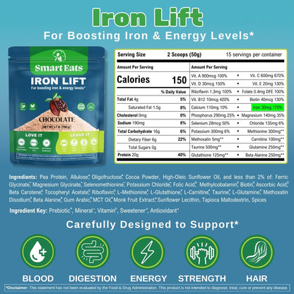 Iron Lift - Powder Drink to Boost Iron Levels Fast - Vegan - Chocolate - 30 Scoops