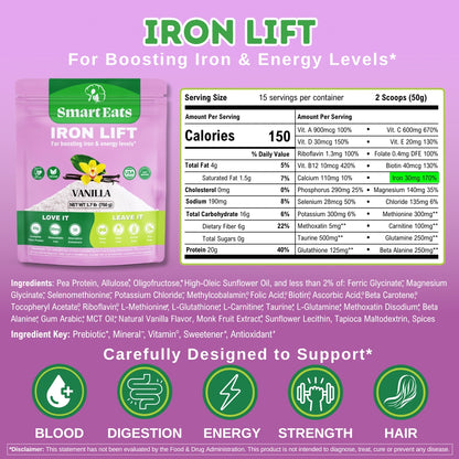 Iron Lift - Powder Drink to Boost Iron Levels Fast - Vegan - Vanilla - 30 Scoops