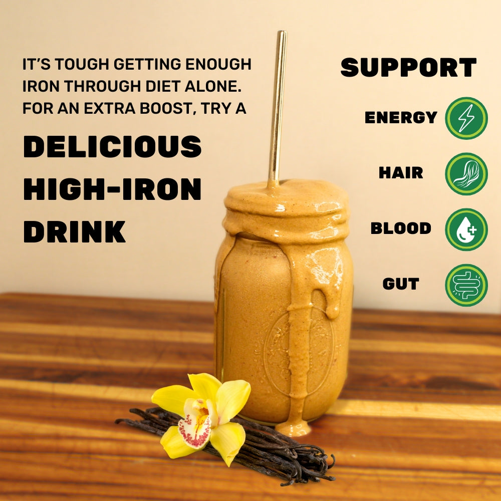 Iron Lift - High Iron Powder Drink Mix - 30mg Iron, 20g Protein, 6g Prebiotic Fiber, Vitamins/Minerals - Vegan - Vanilla - 30 Scoops